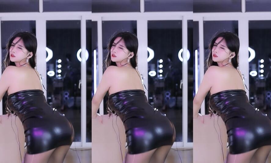 小恩雅 紫光紧身皮裙带声舞.